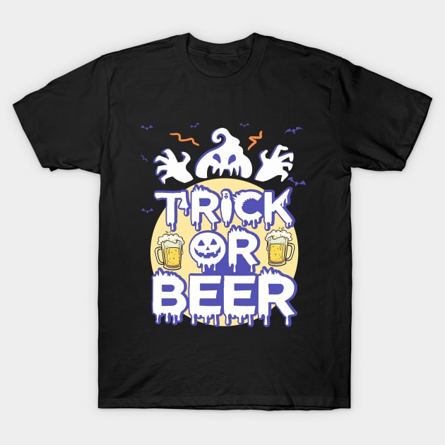 Halloween Funny Drinking T-shirt - Funny Beer Halloween Party Shirt - Trick or Beer T-Shirt by RRADesign